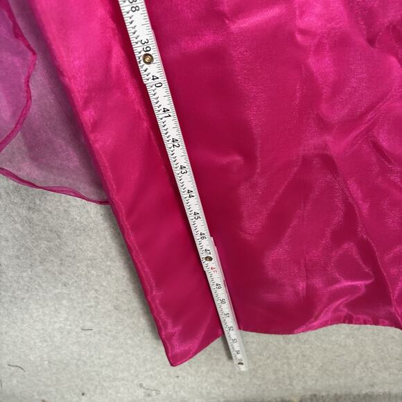 VTG 80s Prom Dress Medium Pink Puff Organza Sheer Overlay Bow Pencil Skirt Cape - Picture 7 of 14